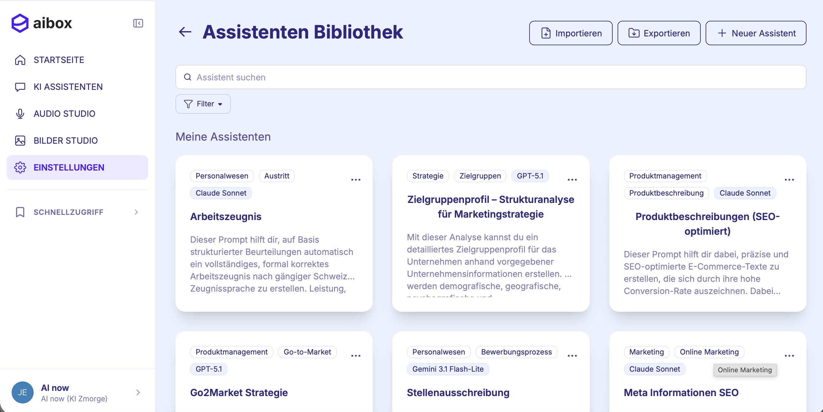 aibox Assistenten Bibliothek